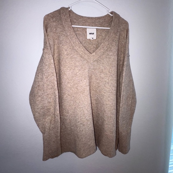 Aerie Soft Unreal V Neck Sweater in Oatmeal - Picture 9 of 13